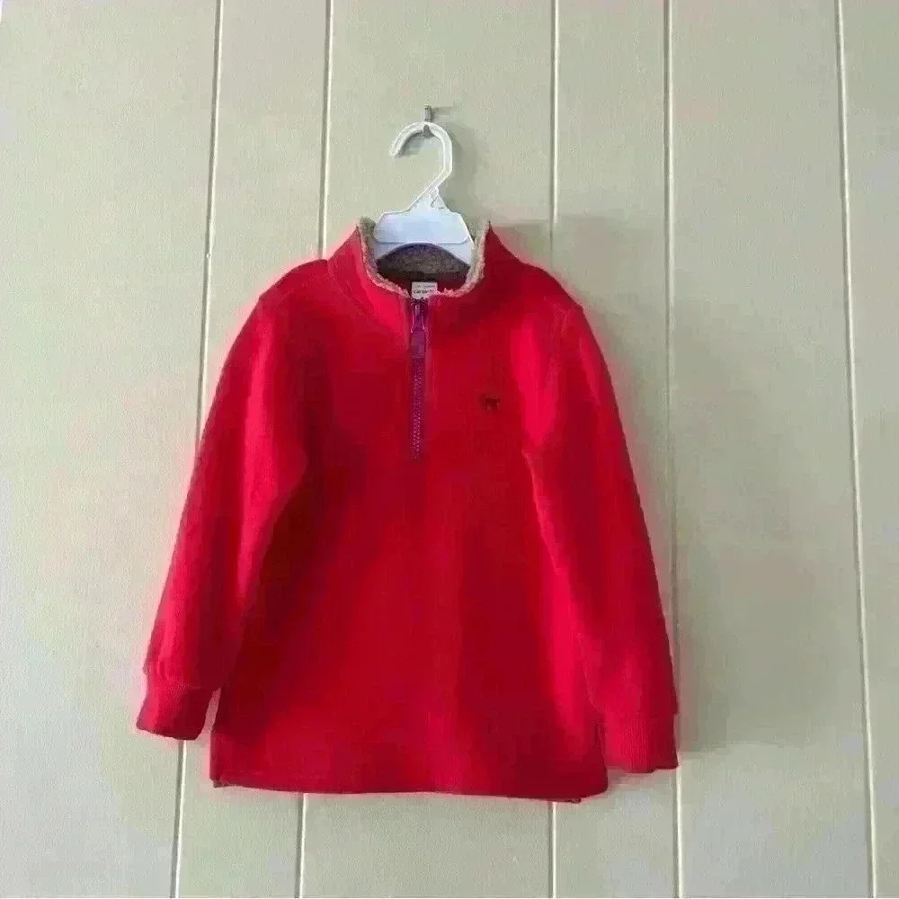 Carters Boys Quarter Zip Fleece Pullover Red Christmas 4T Fox Accent